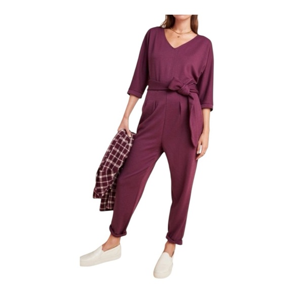 Anthropologie Sutton Ponte Purple Tie Jumpsuit Size Medium SC1 - Picture 1 of 10